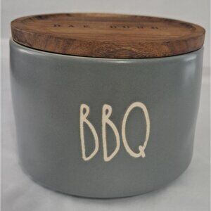 Rae Dunn Light Gray Ceramic BBQ Container Wooden Lid